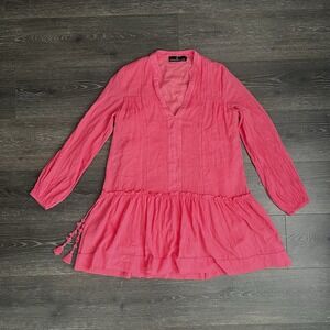 Pomander Place Tuckernuck Pink‎ Ophelia Dress Tunic Tassel Cotton Size XS Boho